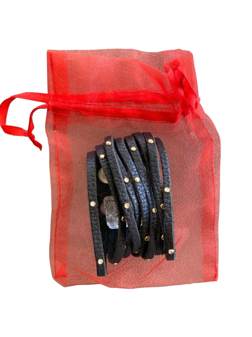 Leather Studded  Black Strap Cuff Bracelet - Picture 7 of 8